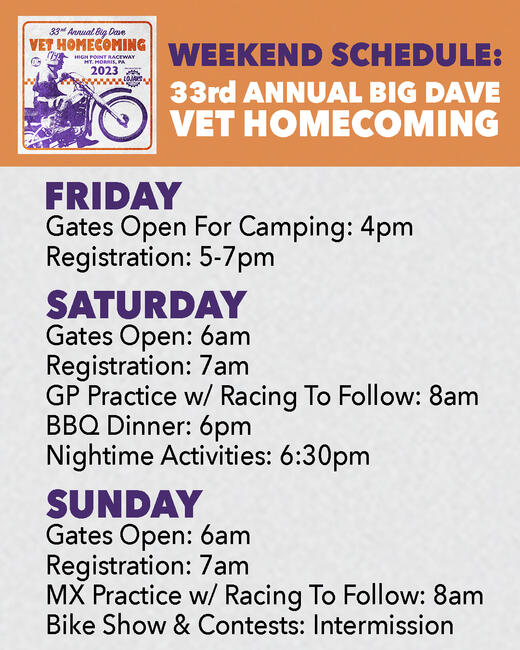 Big Dave Vet Homecoming Weekend Schedule